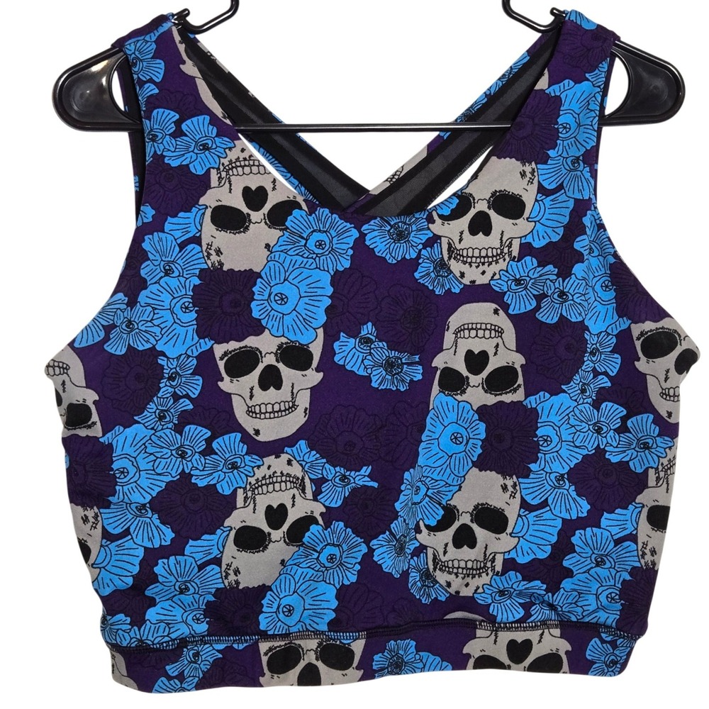 Pop Fit Skull Floral Sports Bra Plus 2XL Active Top Goth Gym Workout Whimsigoth